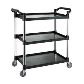 Household Commercial 3-Tier Utility Service Cart with Flat Handle (type: Service Cart, Color: Black)