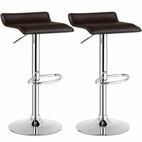 Set of 2 Modern Design Adjustable PU Leather Backless Bar Stools (Color: BROWN)