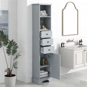 Tall Bathroom Cabinet;  Freestanding Storage Cabinet with 3 Drawers and Adjustable Shelf;  MDF Board with Painted Finish (Color: Grey)