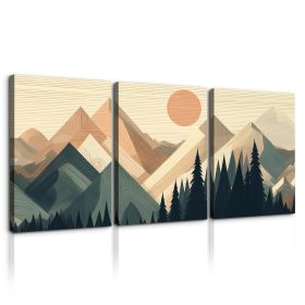 3 Panels Framed Abstract Wood Grain Boho Style Mountain & Forest Canvas Wall Art Decor,3 Pieces Mordern Canvas Decoration Painting for Office,Dining r (Color: as Pic)