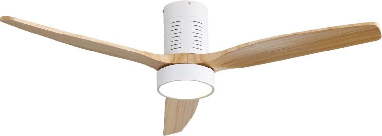 52 Inch Indoor Flush Mount Ceiling Fan with LED Light and Remote Control (Color: as Pic)