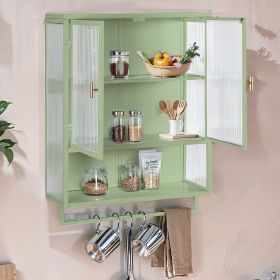 23.62"Glass Doors Modern Two-door Wall Cabinet with Featuring Two-tier Enclosed Storage, an Open Shelf, and Towel Rack, for Entryway Living Room Bathr (Color: as Pic)