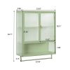 23.62"Glass Doors Modern Two-door Wall Cabinet with Featuring Two-tier Enclosed Storage, an Open Shelf, and Towel Rack, for Entryway Living Room Bathr