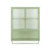 23.62"Glass Doors Modern Two-door Wall Cabinet with Featuring Two-tier Enclosed Storage, an Open Shelf, and Towel Rack, for Entryway Living Room Bathr