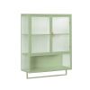 23.62"Glass Doors Modern Two-door Wall Cabinet with Featuring Two-tier Enclosed Storage, an Open Shelf, and Towel Rack, for Entryway Living Room Bathr