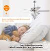 52 inch 4 Lights Ceiling Fan with 5 Wood Blades, Two-color fan blade, AC Motor, Remote Control, Reversible Airflow, 3-Speed, Adjustable Height, Tradit