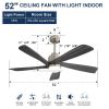 52 Inch Modern Ceiling Fan With Dimmable LED Light 5 Solid Wood Blades Remote Control Reversible DC Motor With Smart APP Control