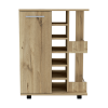 DEPOT E-SHOP Magda Bar Cart, Four Casters, Single Door Cabinet, Two External Shelves, Light Oak