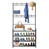 Entryway Coat Hat Rack Shoe Storage Shelf Shoe Rack Freestanding Hall Tree Garment Hanger Stand Clothes Shoe Organizer Combo