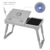 Foldable Laptop Table Bed Notebook Desk with Cooling Fan Mouse Board LED light 4 xUSB Ports Breakfast Snacking Tray